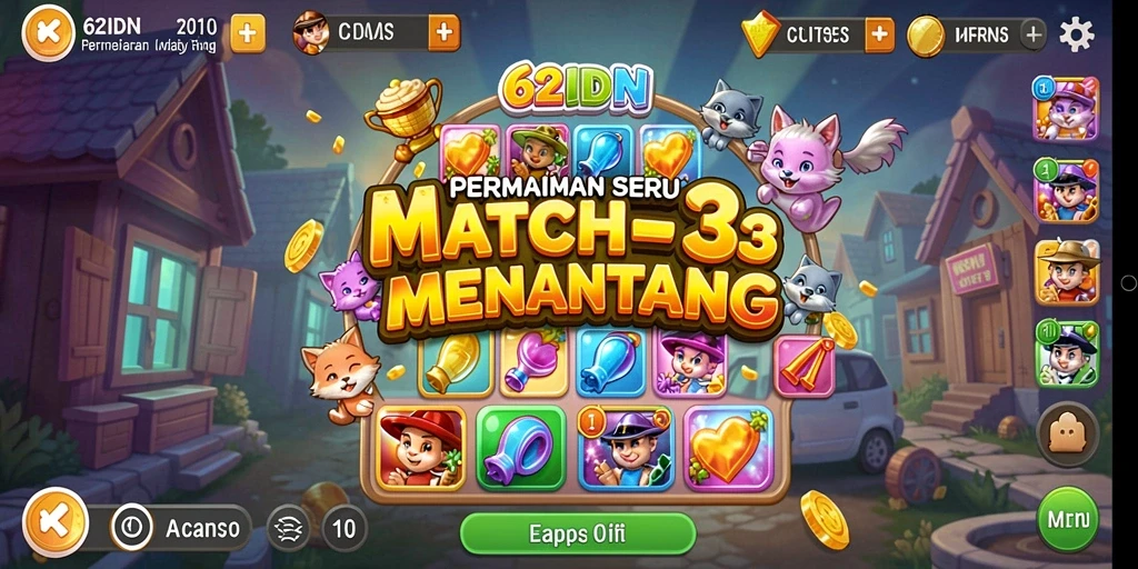 Gameplay Match-3 yang seru dan menantang di 62IDN.