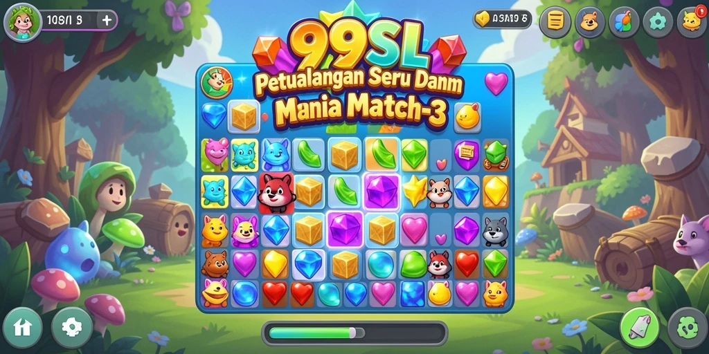 Tampilan gameplay <strong>99SL</strong> yang penuh warna dengan tantangan <strong>Match-3</strong> yang mengasyikkan.