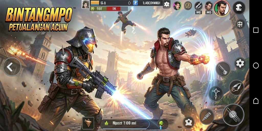 Gameplay aksi yang intens dari BINTANGMPO dalam screenshot.