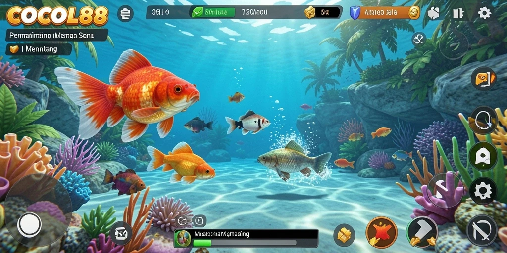 Screenshot gameplay COCOL88 menampilkan aksi memancing yang intens.