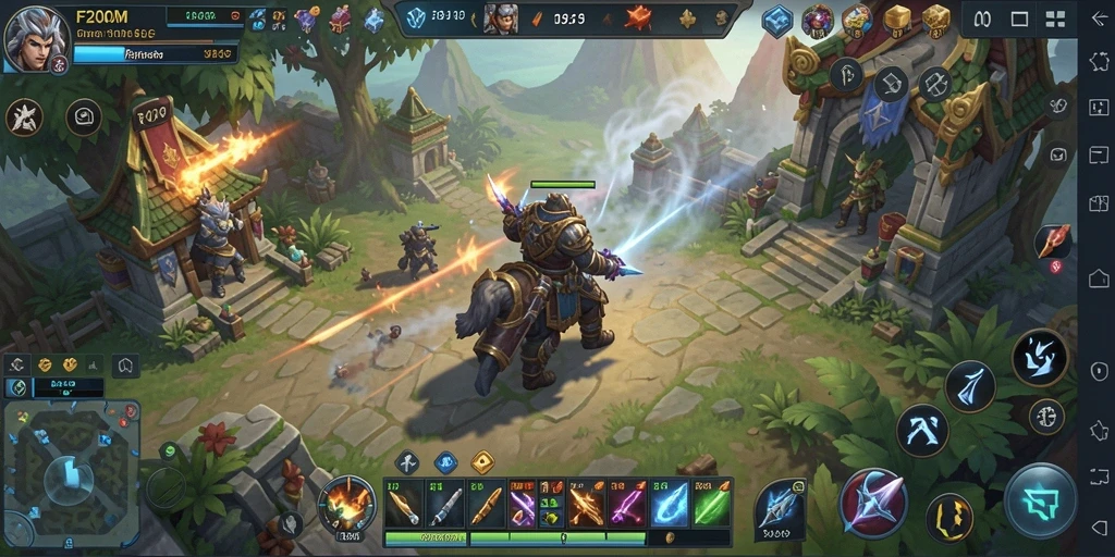 Tampilan gameplay dari <strong>F200M</strong> menampilkan pertempuran strategi yang mendebarkan.