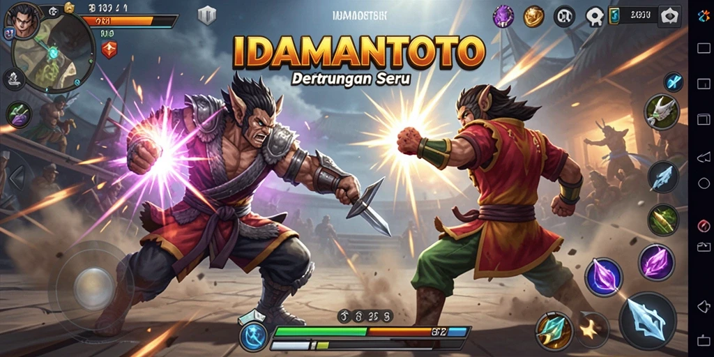 Tangkapan layar <strong>IDAMANTOTO</strong> menampilkan momen pertarungan yang intens dengan efek visual yang memukau.