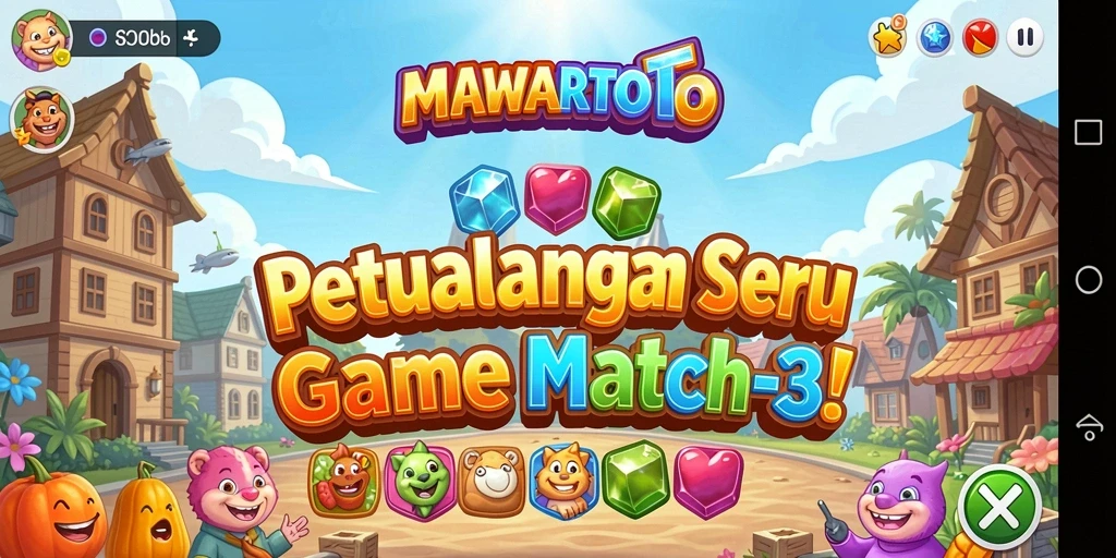 Tampilan gameplay seru dalam game Match-3 MAWARTOTO.