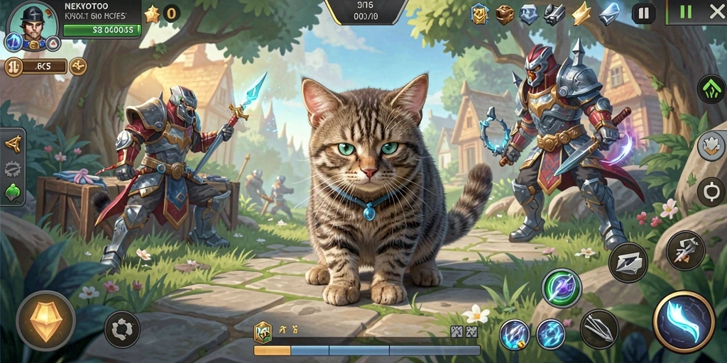 Gameplay menarik dengan kucing lucu beraksi.
