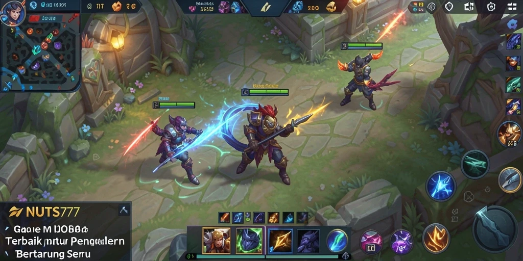 Tampilan seru gameplay NUTS777 dalam pertempuran MOBA yang intens.