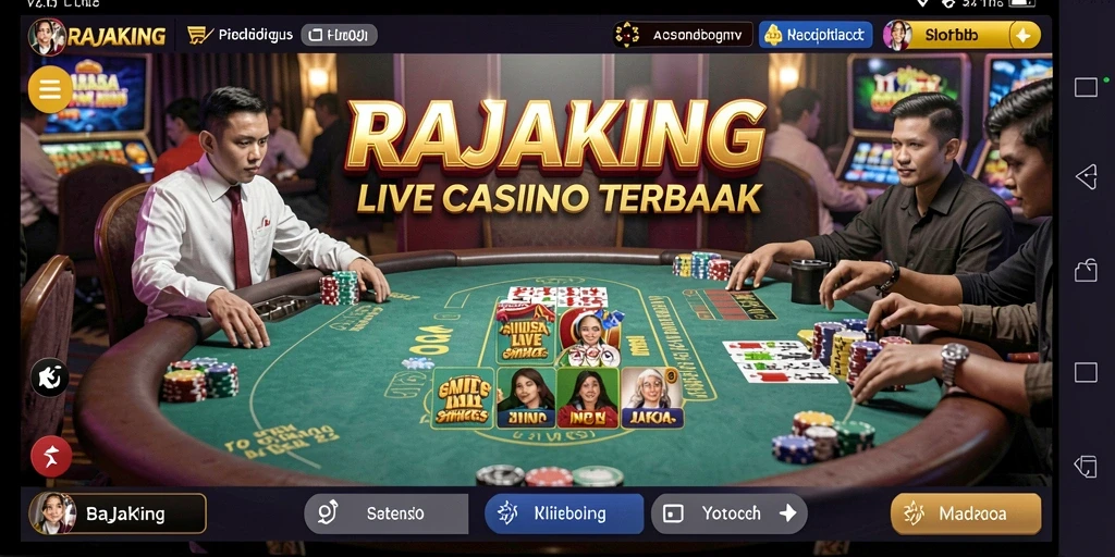 Tampilan gameplay RAJAKING dengan dealer langsung dan suasana kasino.