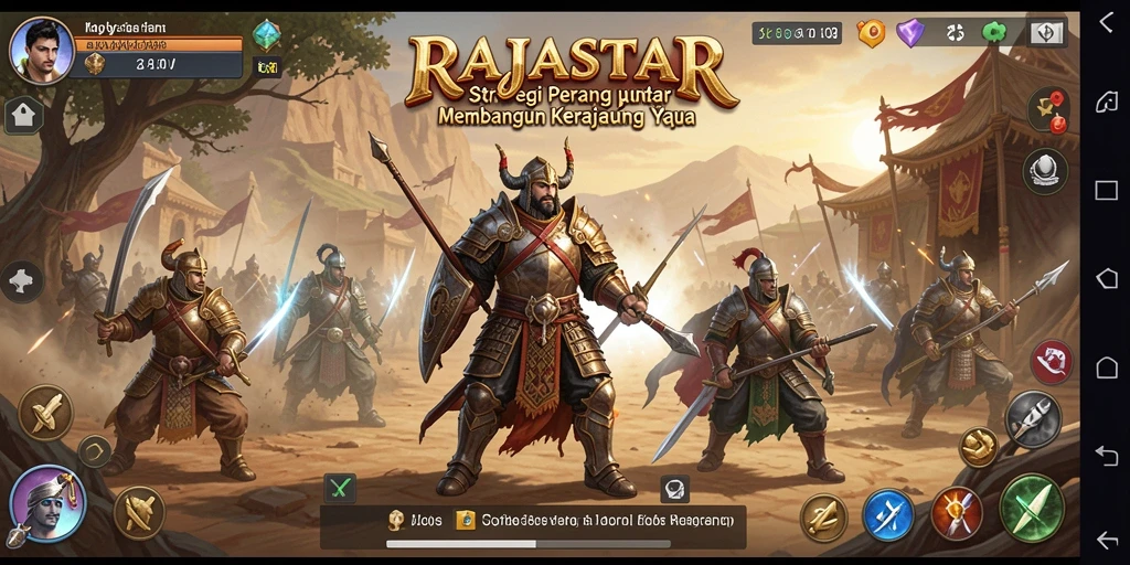 Menampilkan gameplay strategis dalam RAJASTAR dengan taktik perang.