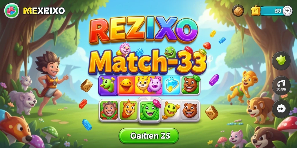 Tampilan gameplay <strong>REZIXO</strong> yang penuh warna dalam misi pencocokan elemen.